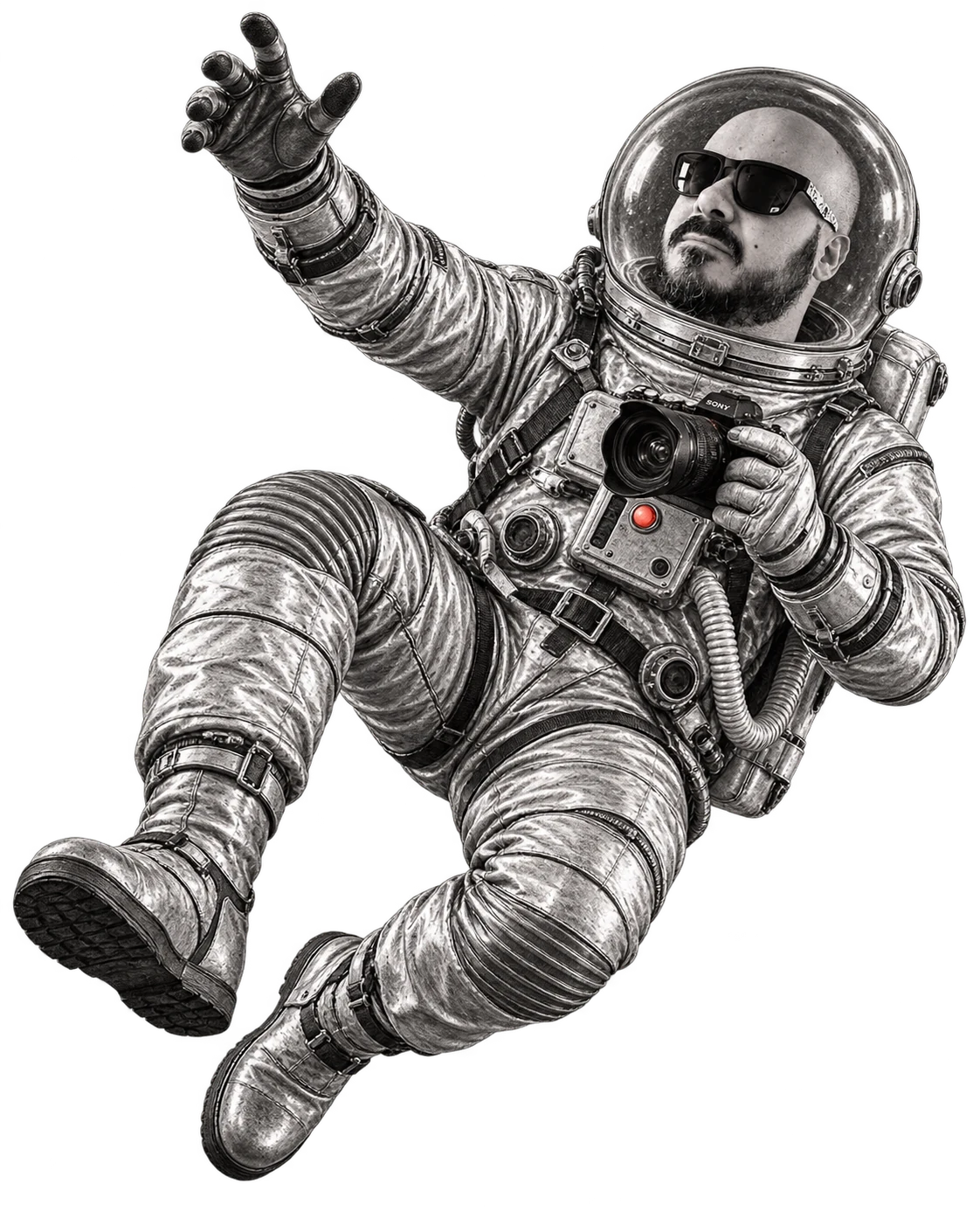 Andrea Tomaselli rappresentato come astronauta — un universo creativo per il tuo brand